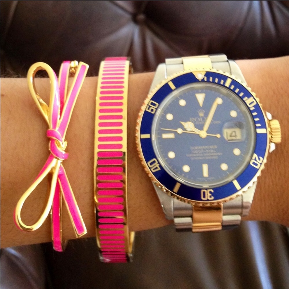 Kate Spade Full Circle Striped Pink Gold Bangle